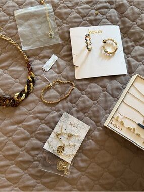 Kevia Jewelry Bundle NWT Earrings Necklaces Bracelet Gold Tone Lot